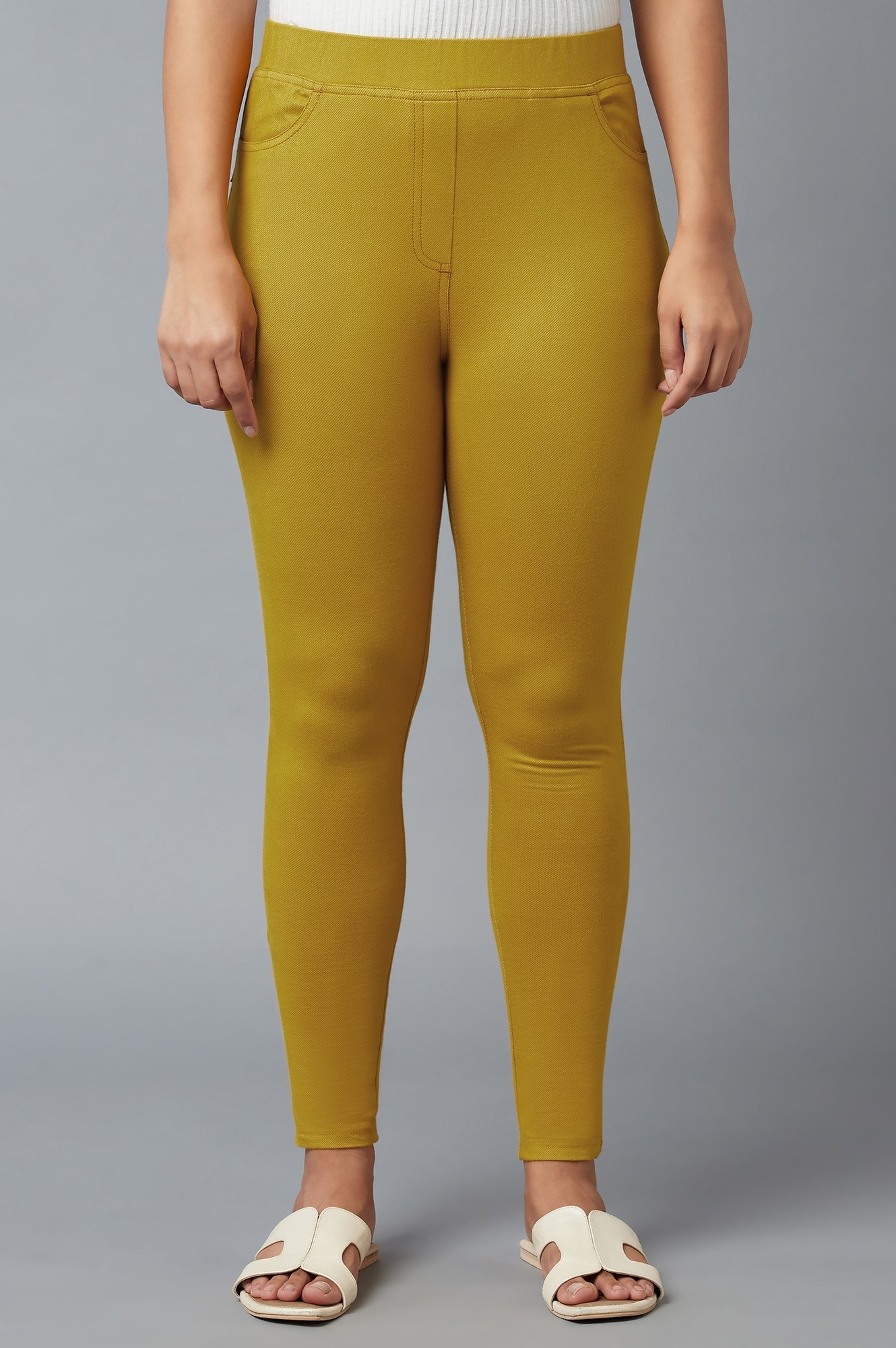 Yellow Yarn-Dyed Knitted Jeggings