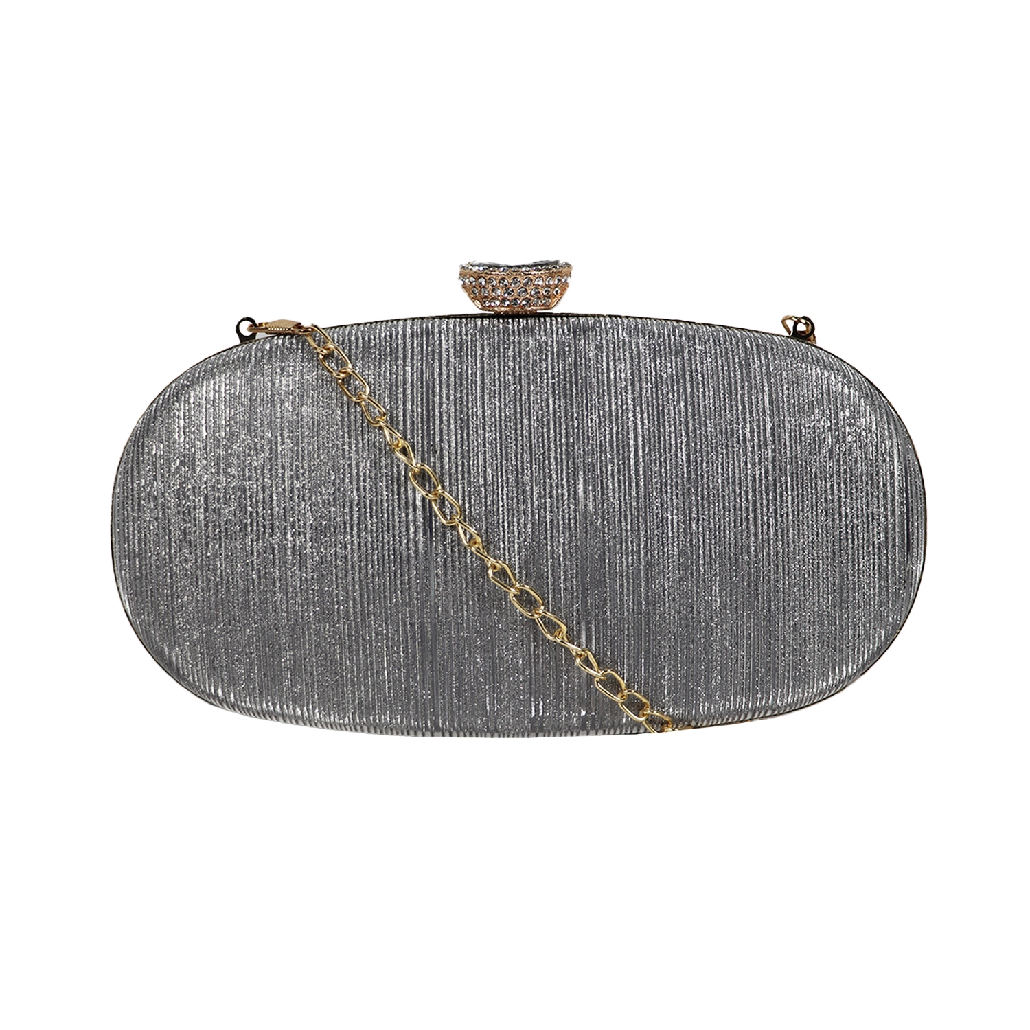 EMM | Silver-Toned Party Textured Purse Clutch with Chain 
