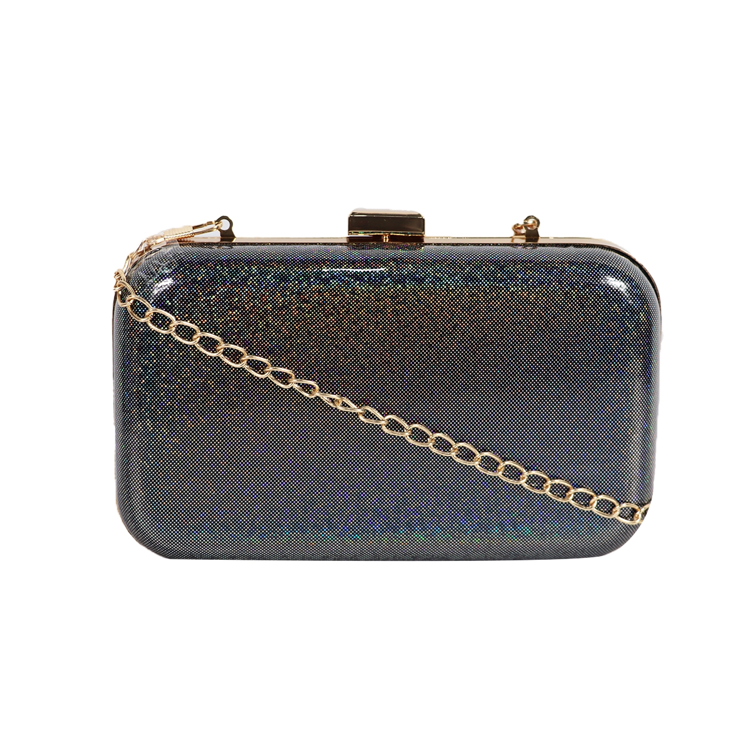 EMM | Black Shimmer Box Clutch with Chain Strap