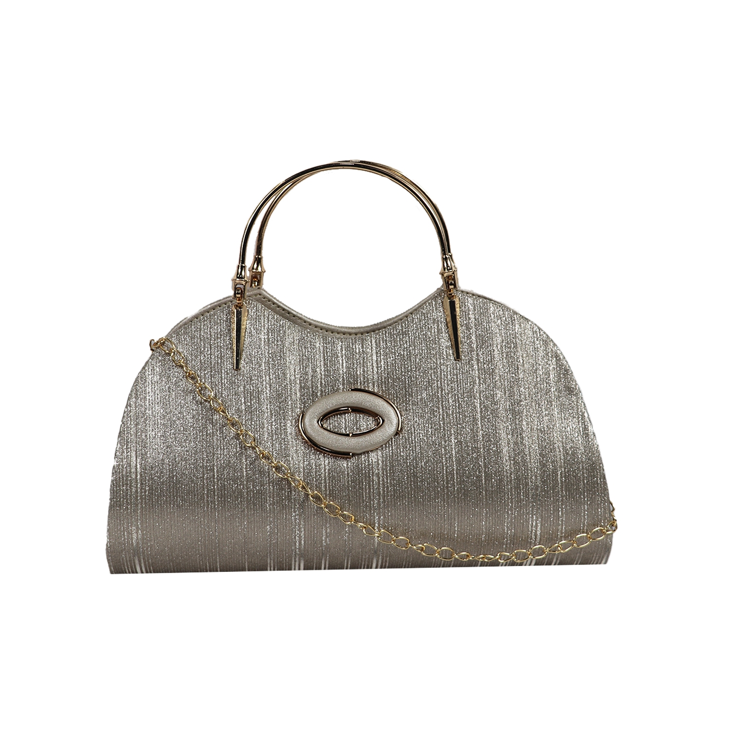 EMM | Silver Structured Handheld Bag For Party With Chain