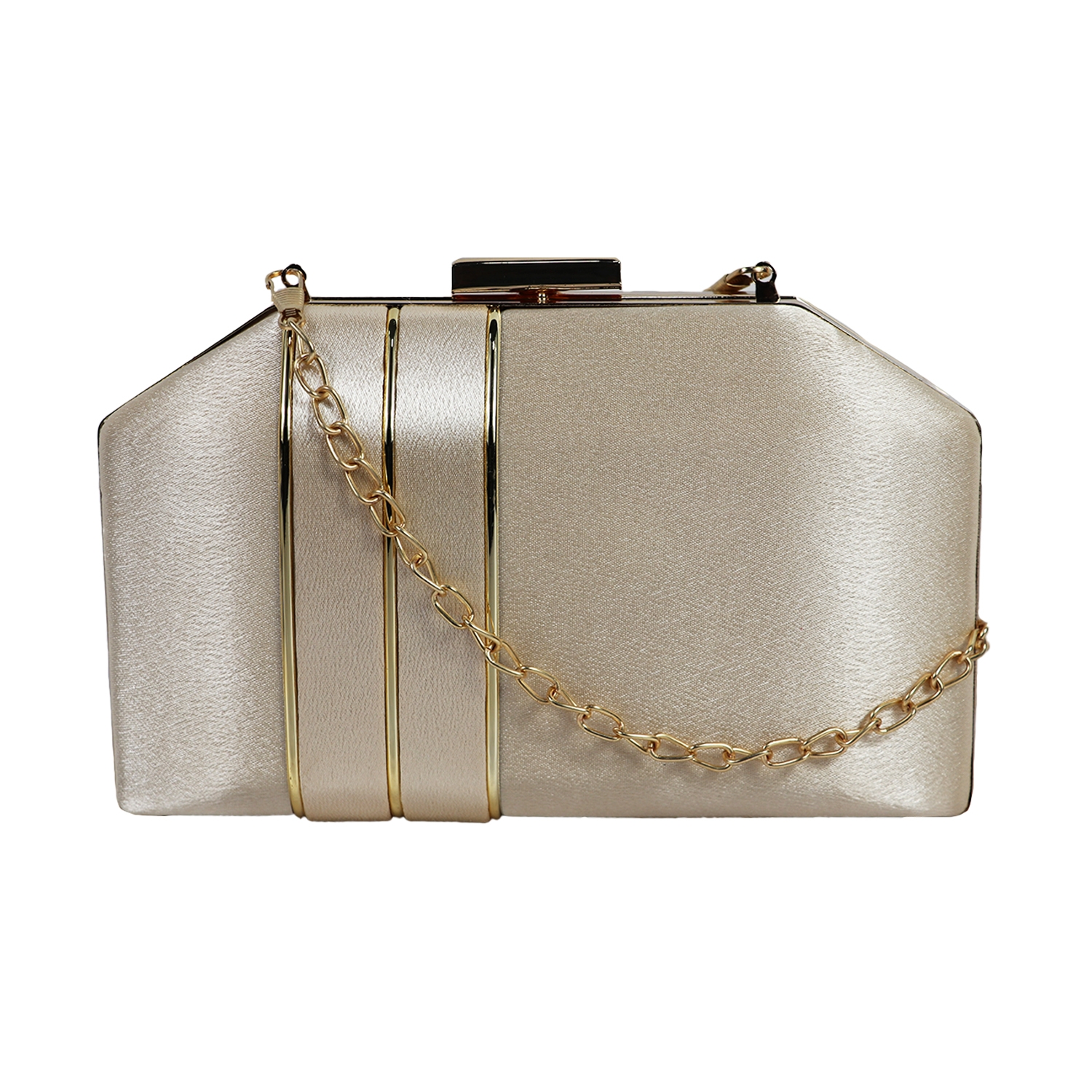 EMM | Women's Off-white Toned Solid Party Box Clutch WIth chain and handle
