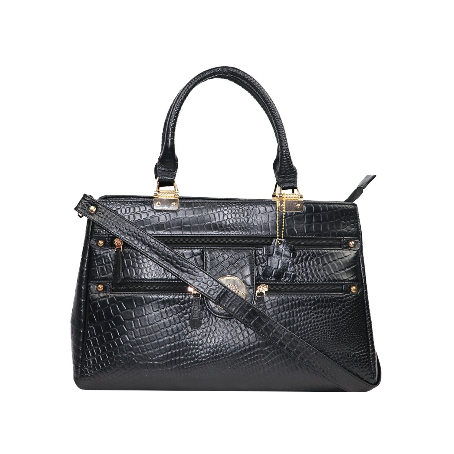 EMM | Women's Leather Crossbody Shoulder Bags for Women | Crocodile Handbag | Black
