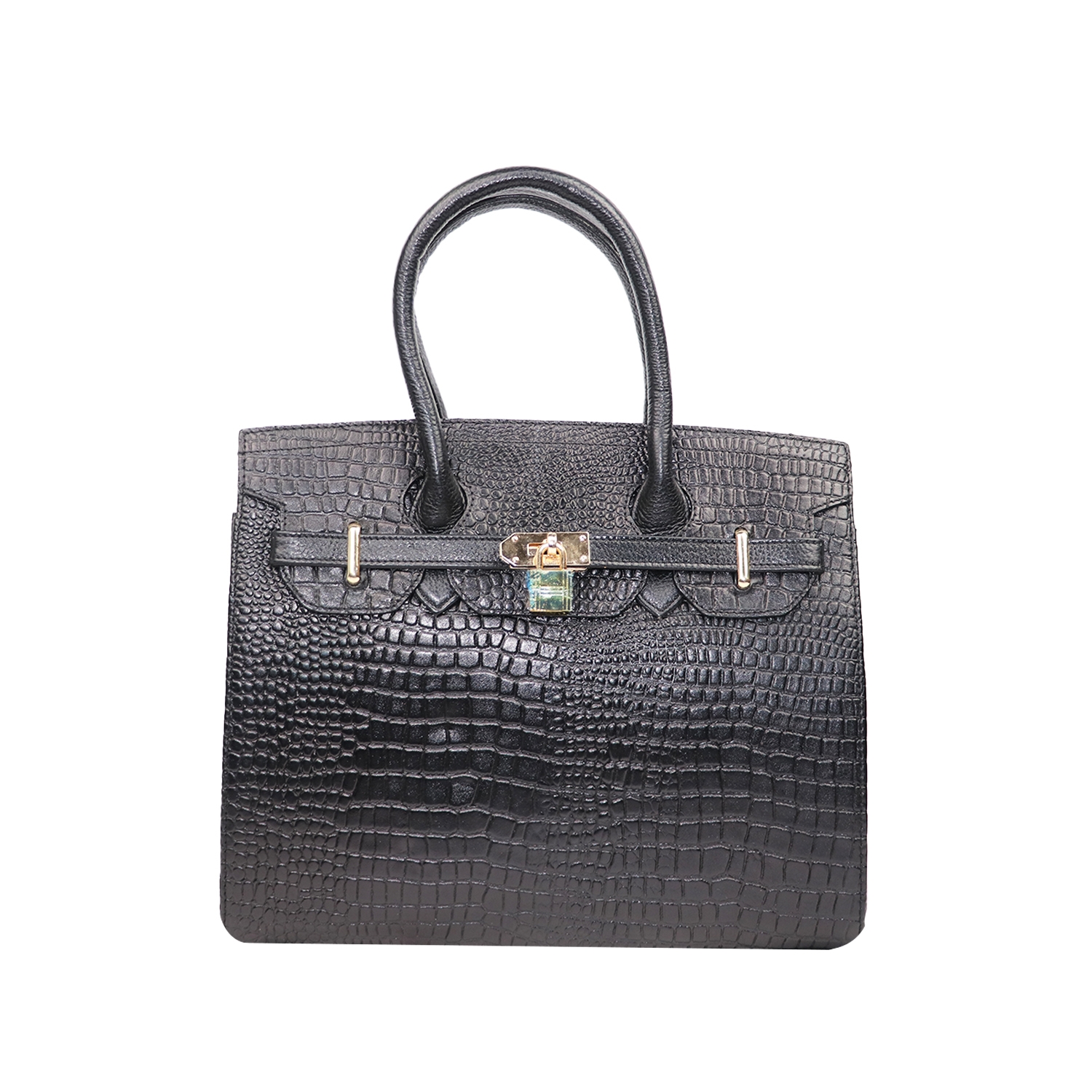 EMM | Women's Leather Crocodile Handbag Crossbody Bag for Women | Black