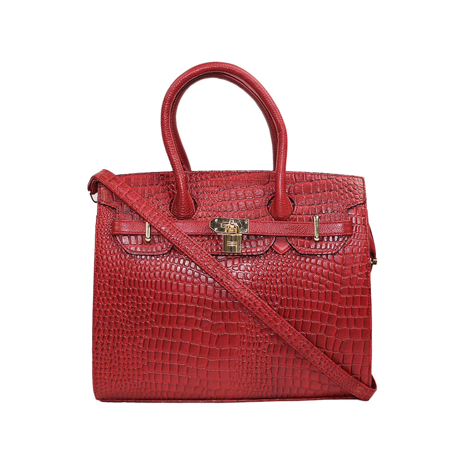 EMM | Women's Leather Crocodile Handbag Crossbody Bag for Women | Cherry Red