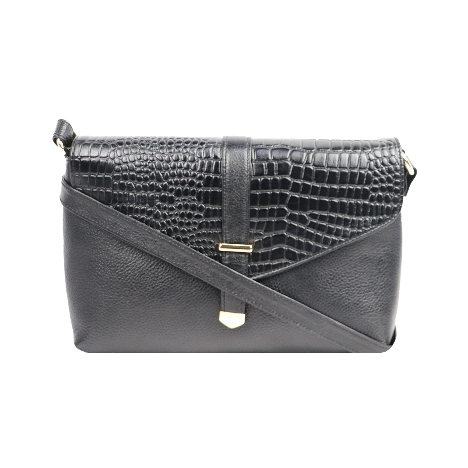 EMM | Fashion Crossbody Satchel Handbag | Crocodile Shoulder Bag | Black
