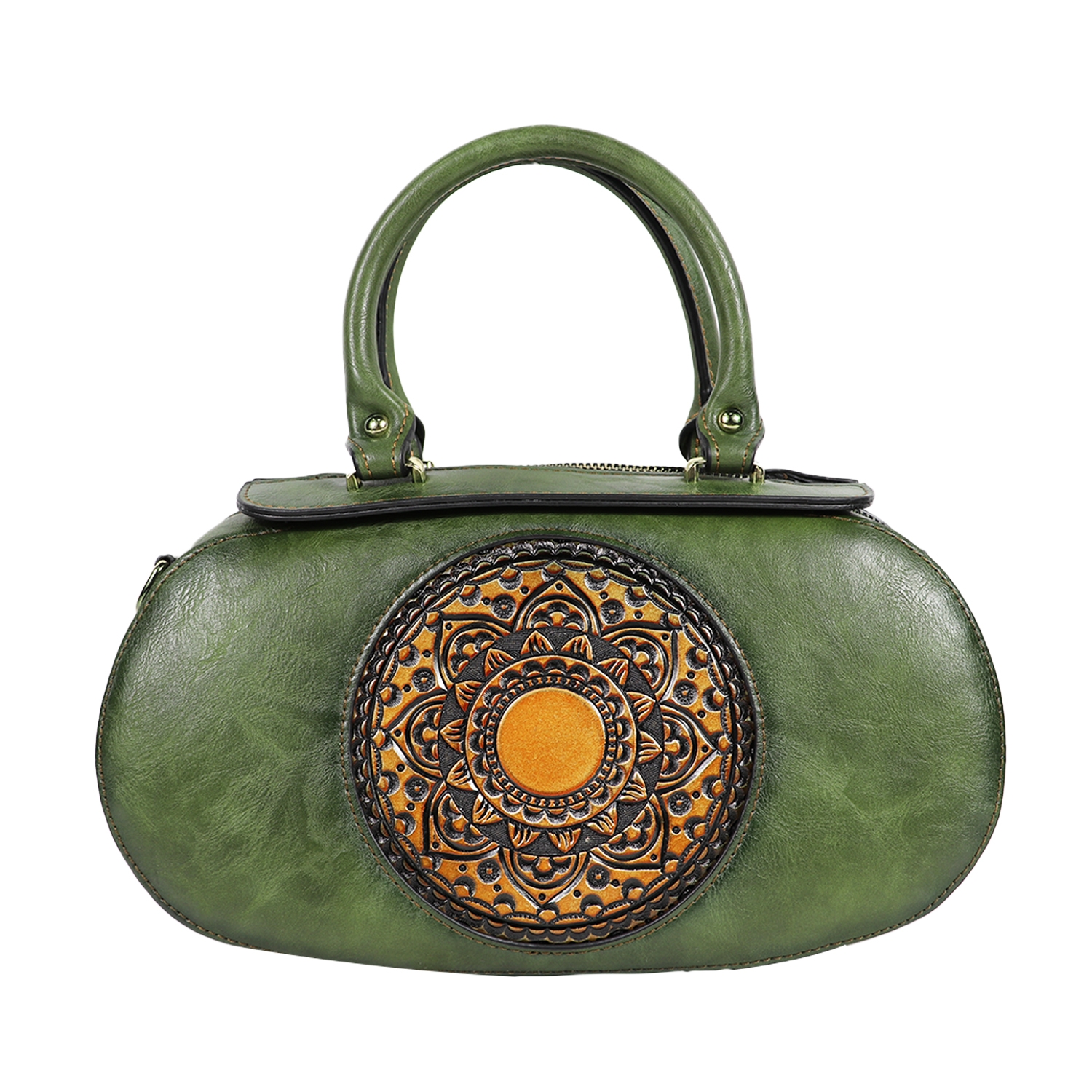 Green  Textured Leather Handheld Bag with Belt