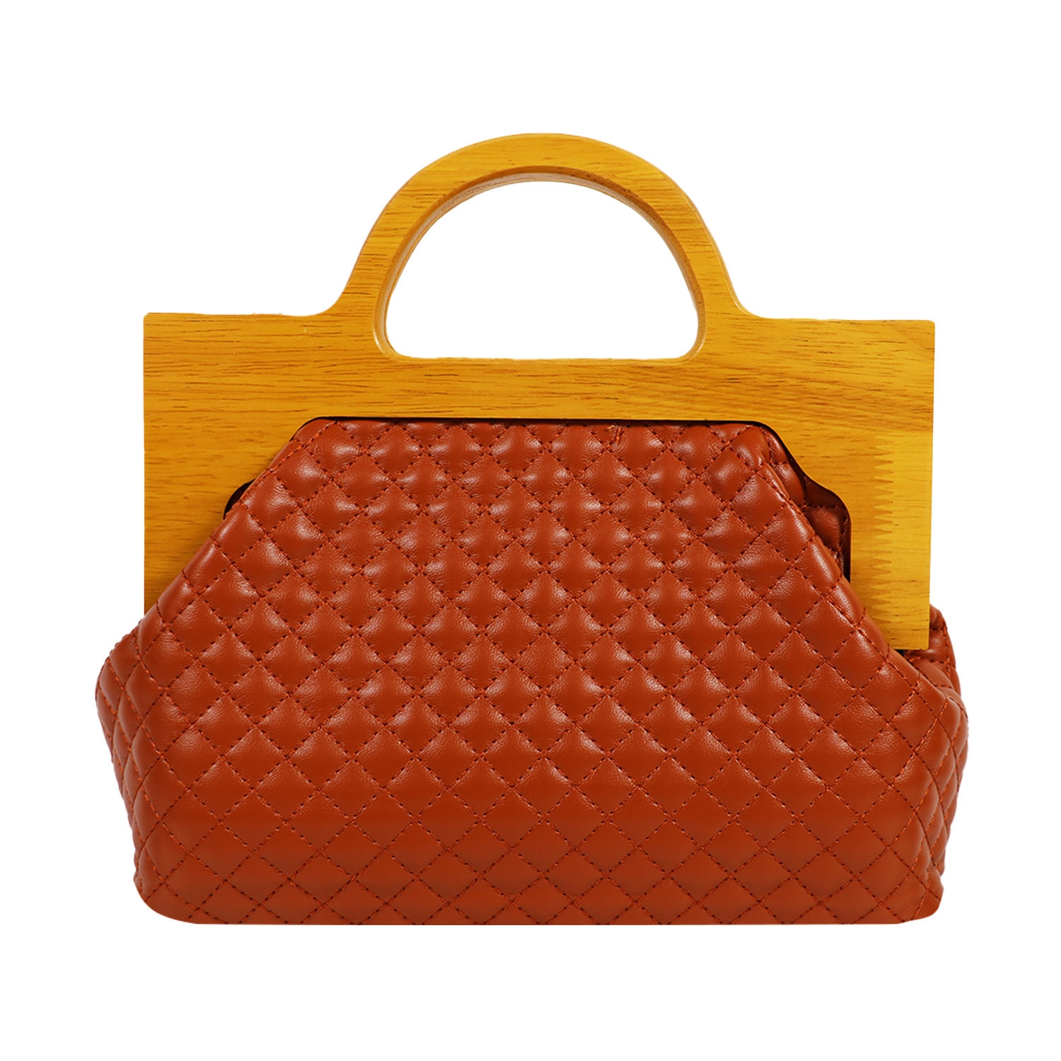 Brown Embellished Structured Wooden Box Clutch Bag
