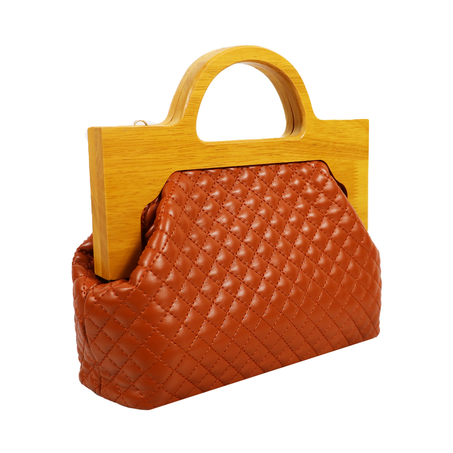 Brown Embellished Structured Wooden Box Clutch Bag

