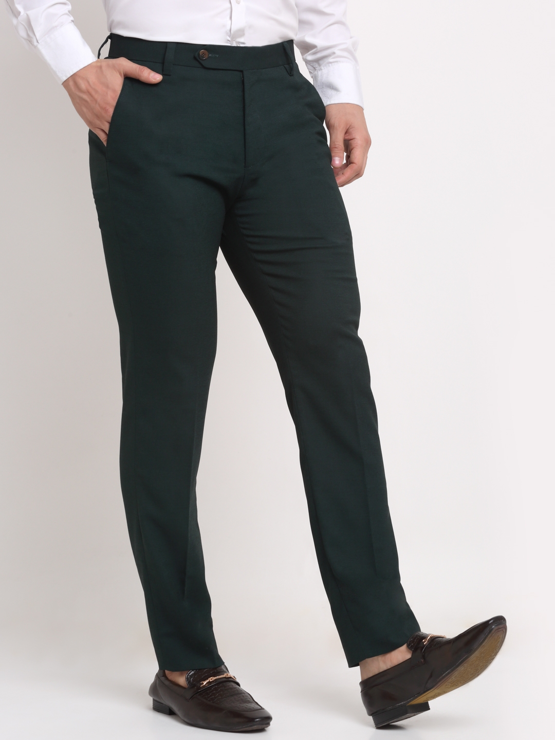 Men's Green Classic Slim Fit Comfortable Formal Trousers