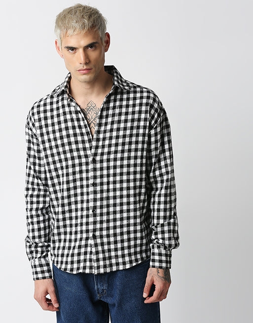 Hemsters | Hemsters White And Black Relaxed Fit Checkered Shirt