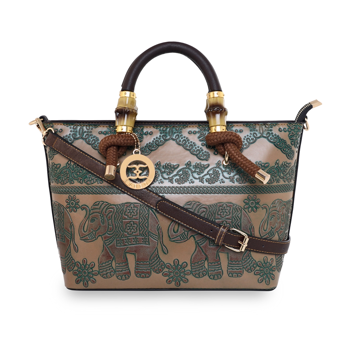 ESBEDA | ESBEDA Green Color Vintage Elephant art handbag For Women's