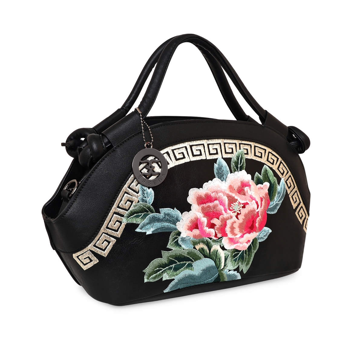 Women's Black PU Embroidered Handbags