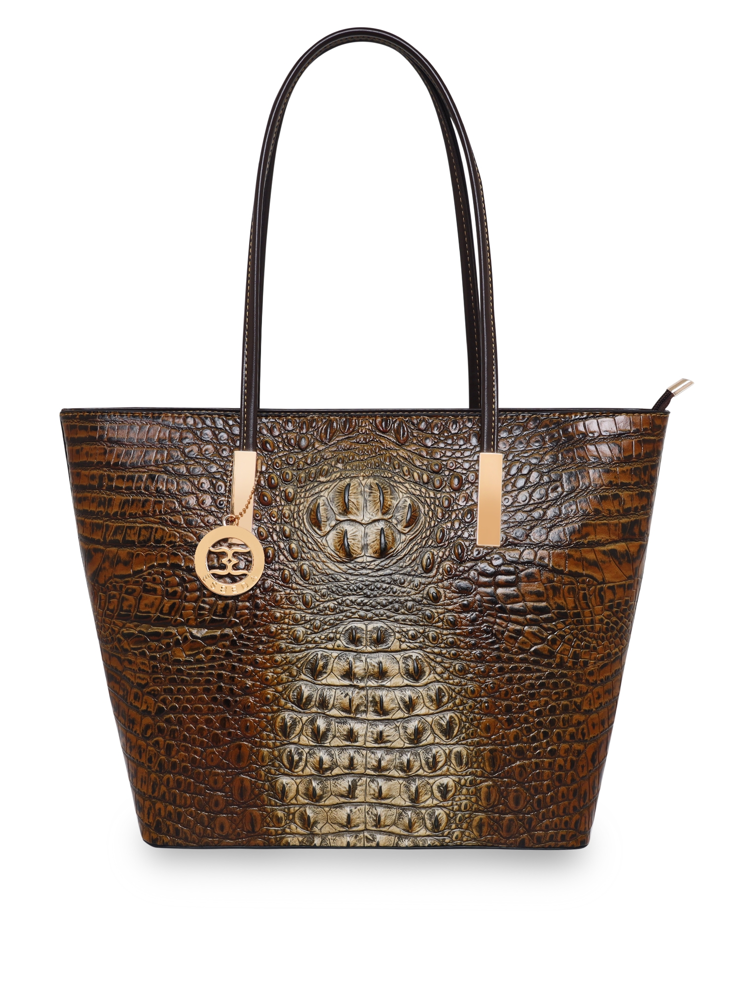 ESBEDA Camel Color Crocodile Pattern Printed Handbag For Women