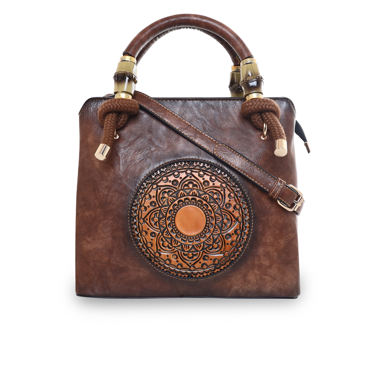 ESBEDA | ESBEDA Coffee Brown Color Vintage Floral Artisan PU handbag For Womens