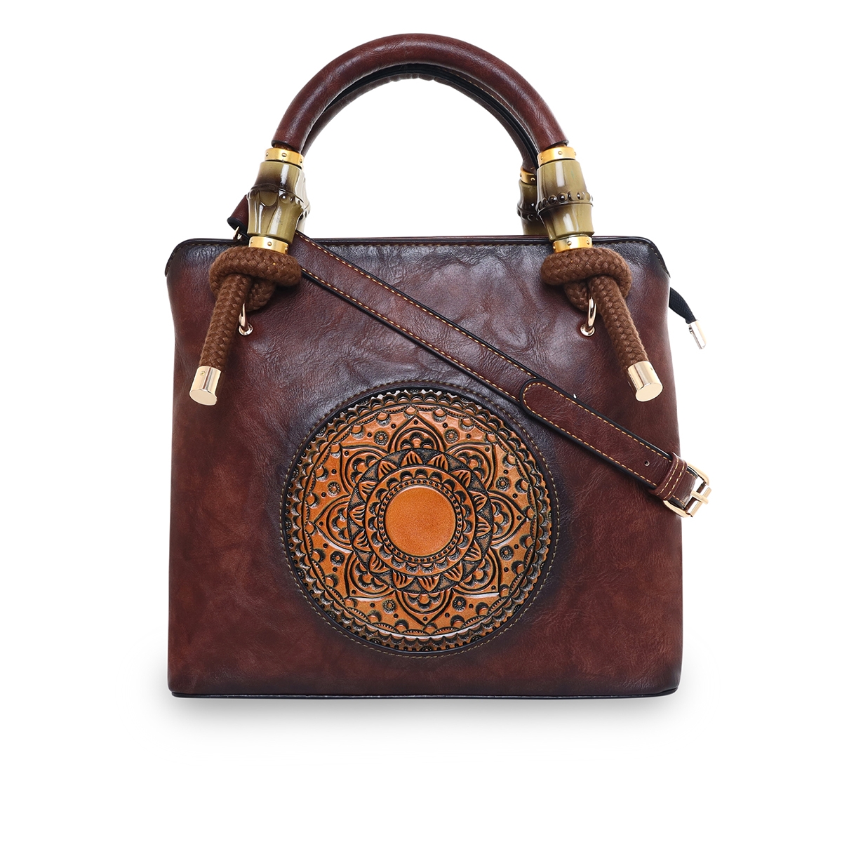 ESBEDA | ESBEDA Wine Color Vintage Floral Artisan PU handbag For Womens