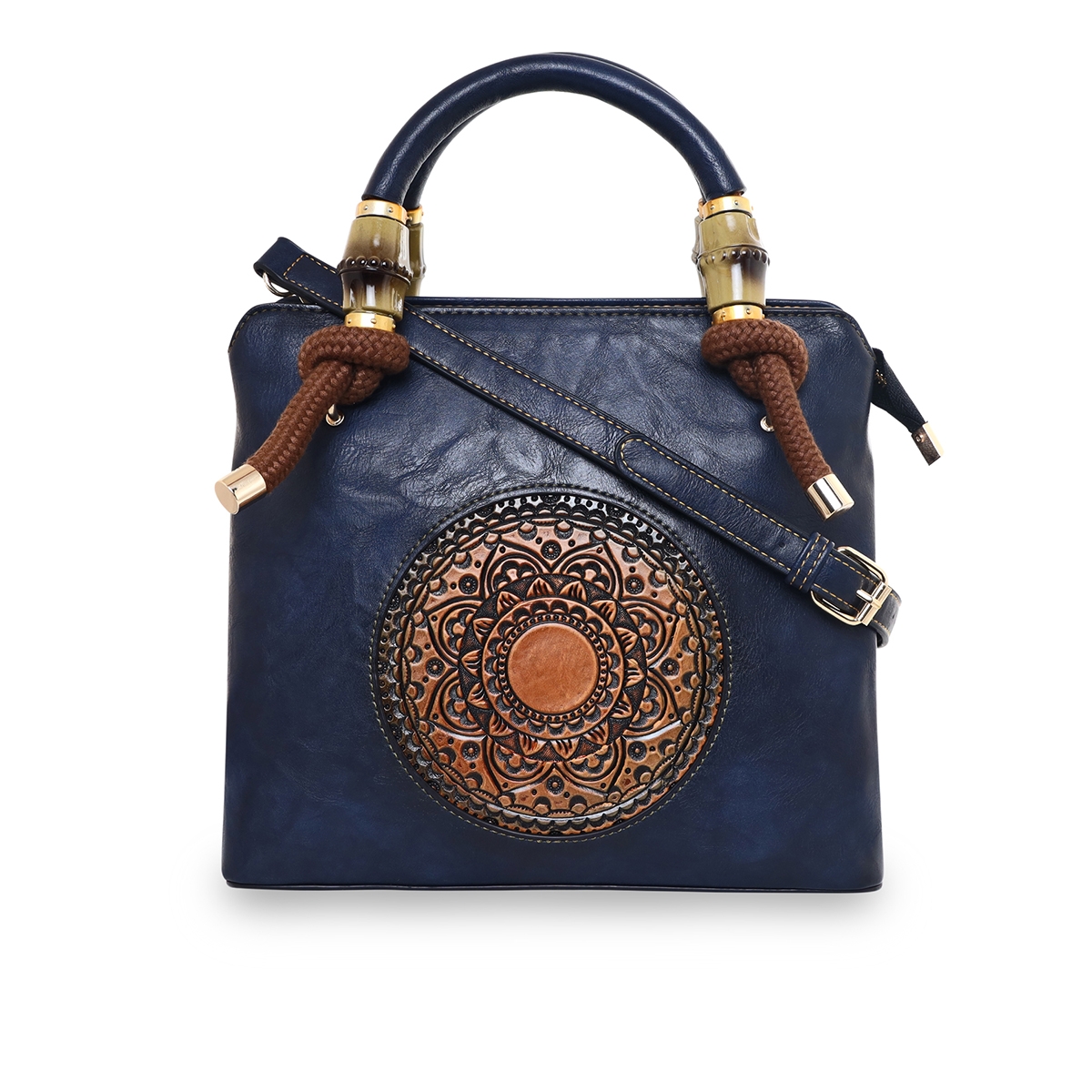 ESBEDA | ESBEDA Blue Color Vintage Floral Artisan PU handbag For Womens