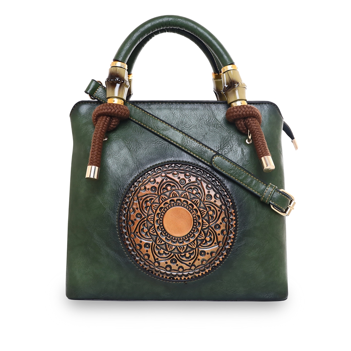 ESBEDA | ESBEDA Green Color Vintage Floral Artisan PU handbag For Womens