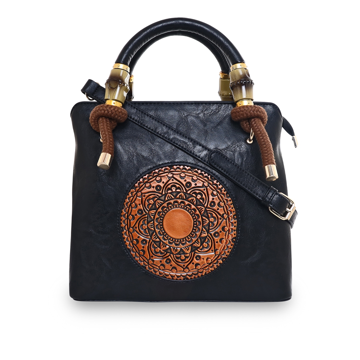 ESBEDA | ESBEDA Black Color Vintage Floral Artisan PU handbag For Womens