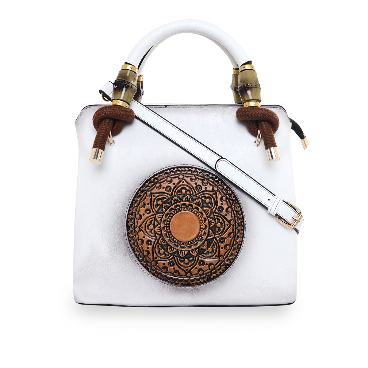 ESBEDA | ESBEDA White Color Vintage Floral Artisan PU handbag For Womens
