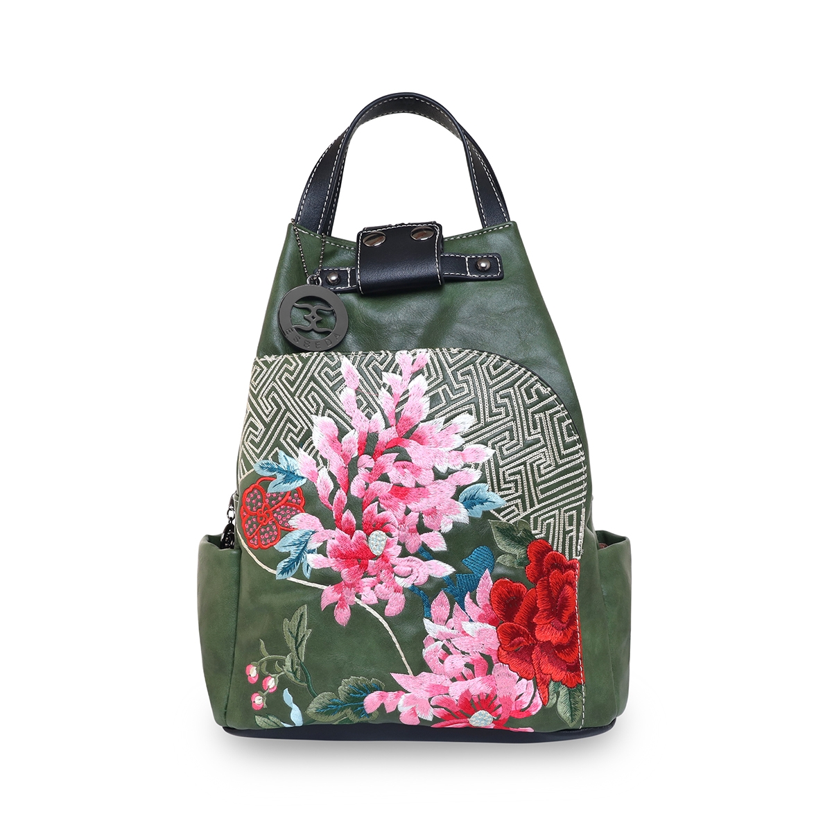 ESBEDA | ESBEDA Green Color Floral Embroidery Backpack Cum Handbag For Women