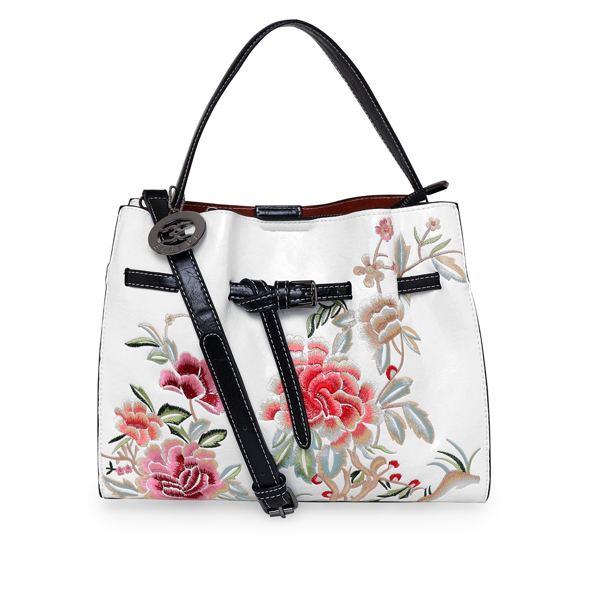 ESBEDA | ESBEDA White Color Solid Pattern Wooden Handle Handbag  for Women 