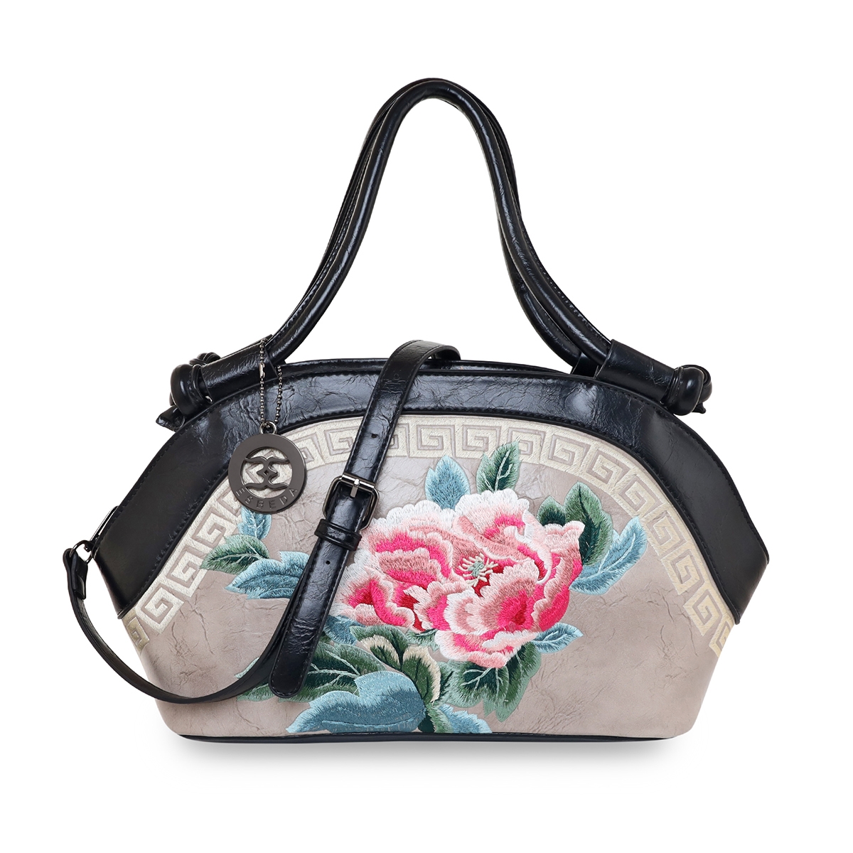 Women's Beige PU Embroidered Handbags