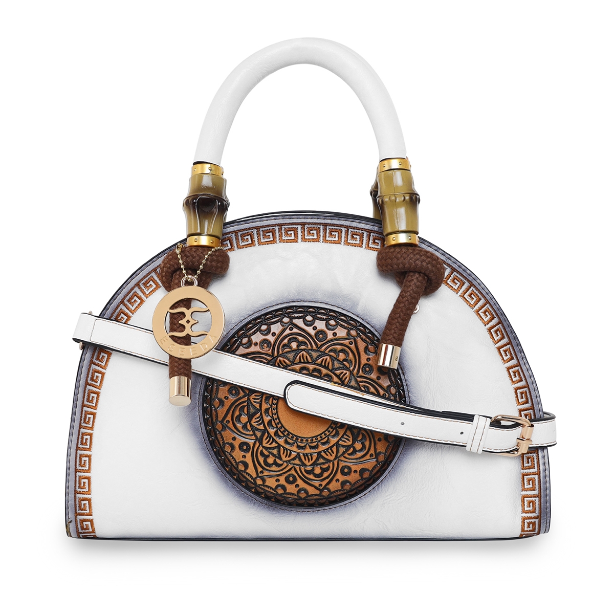 ESBEDA | ESBEDA White Color D Shape Embossed Graphic Handbag For Women