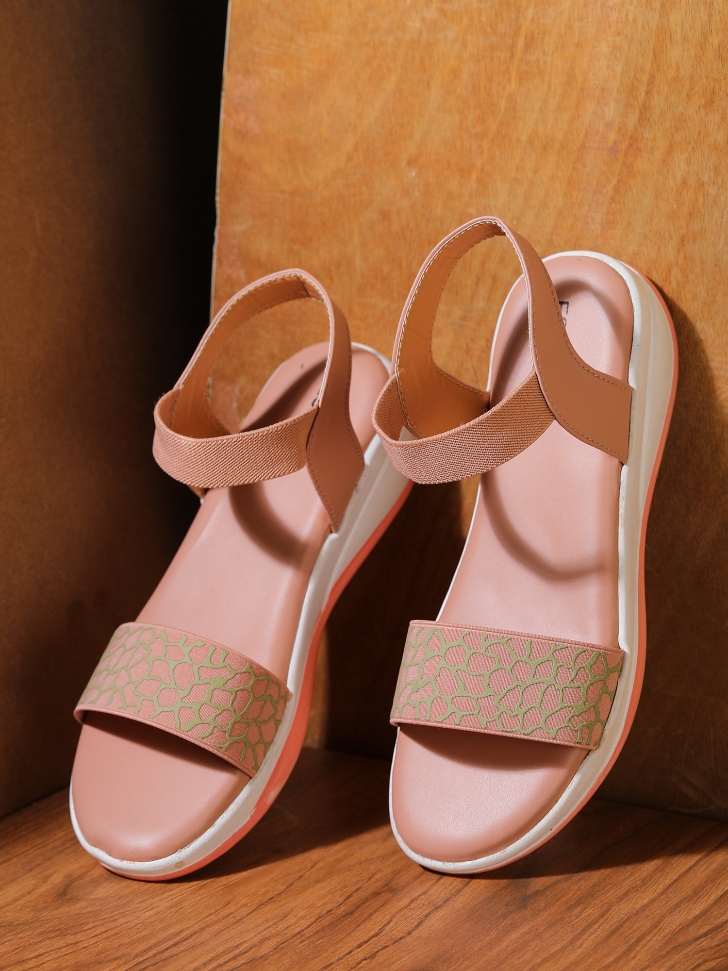 Estatos PU Peach Coloured Buckle Closure Open Toe Sandals 