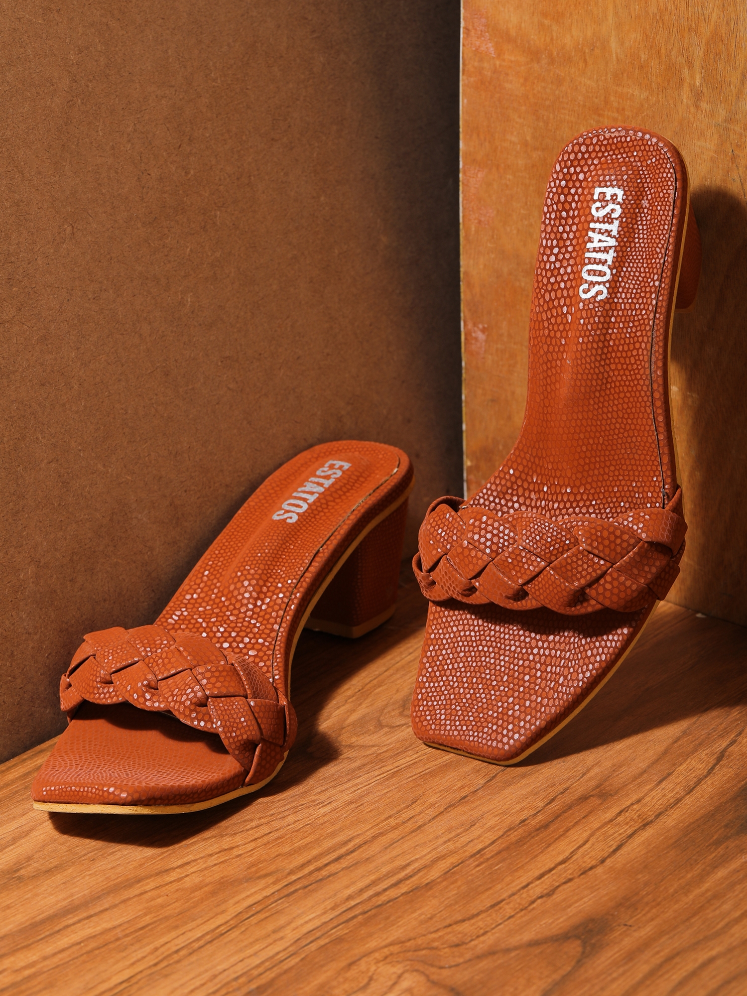 Estatos Women Copper Block Heels Sandals