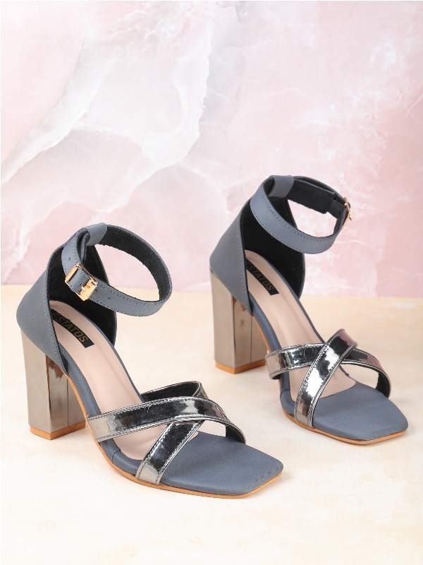 Estatos Ankle Strap Open Toe Grey Color Kitten Heel Sandals(P6V1146)