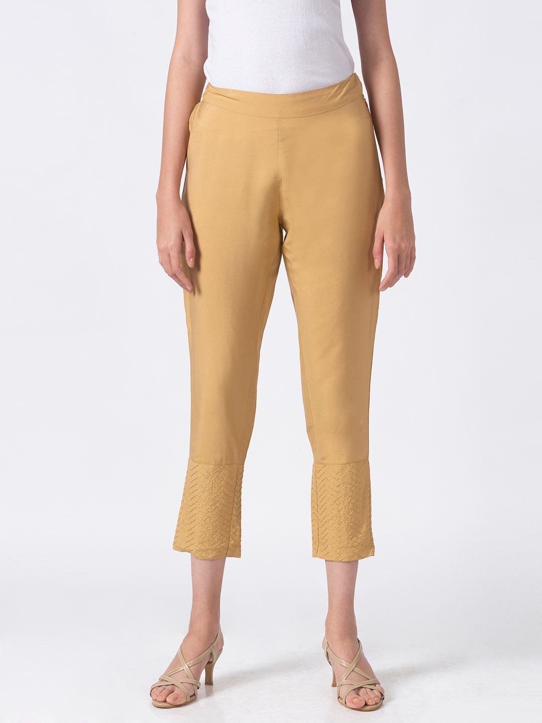 Ethnicity | Ethnicity Gold Silk Blend Women Pants