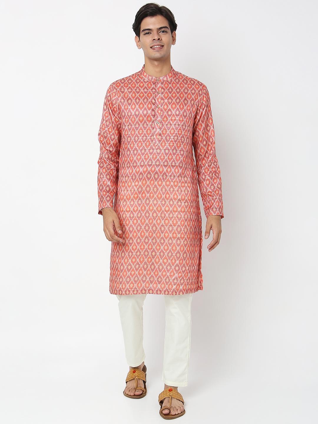 Ethnicity Men's Orange Polyester Printed Kurta | S