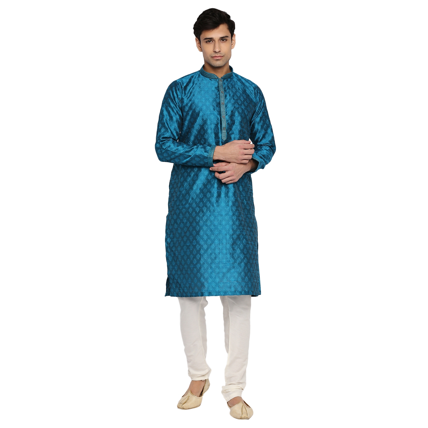 Ethnicity | Ethnicity Men's Teal Polyester Embroidered Kurta | XS
