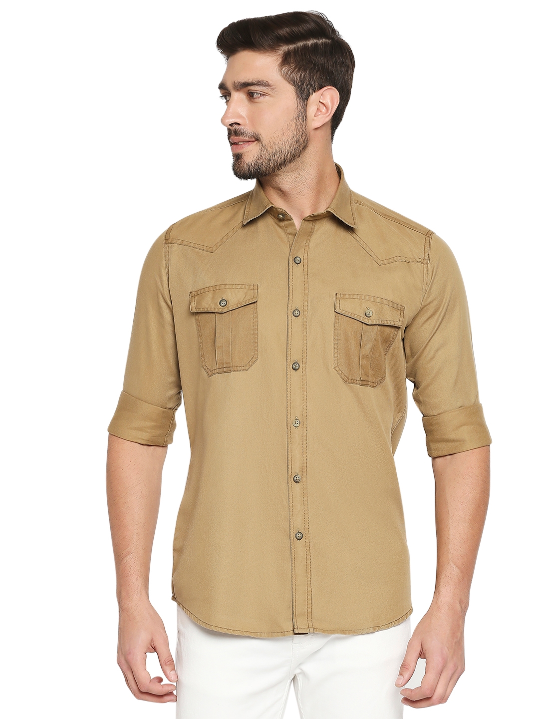 EVOQ | EVOQ Full Sleeves Solid Cotton Brown Casual Shirt