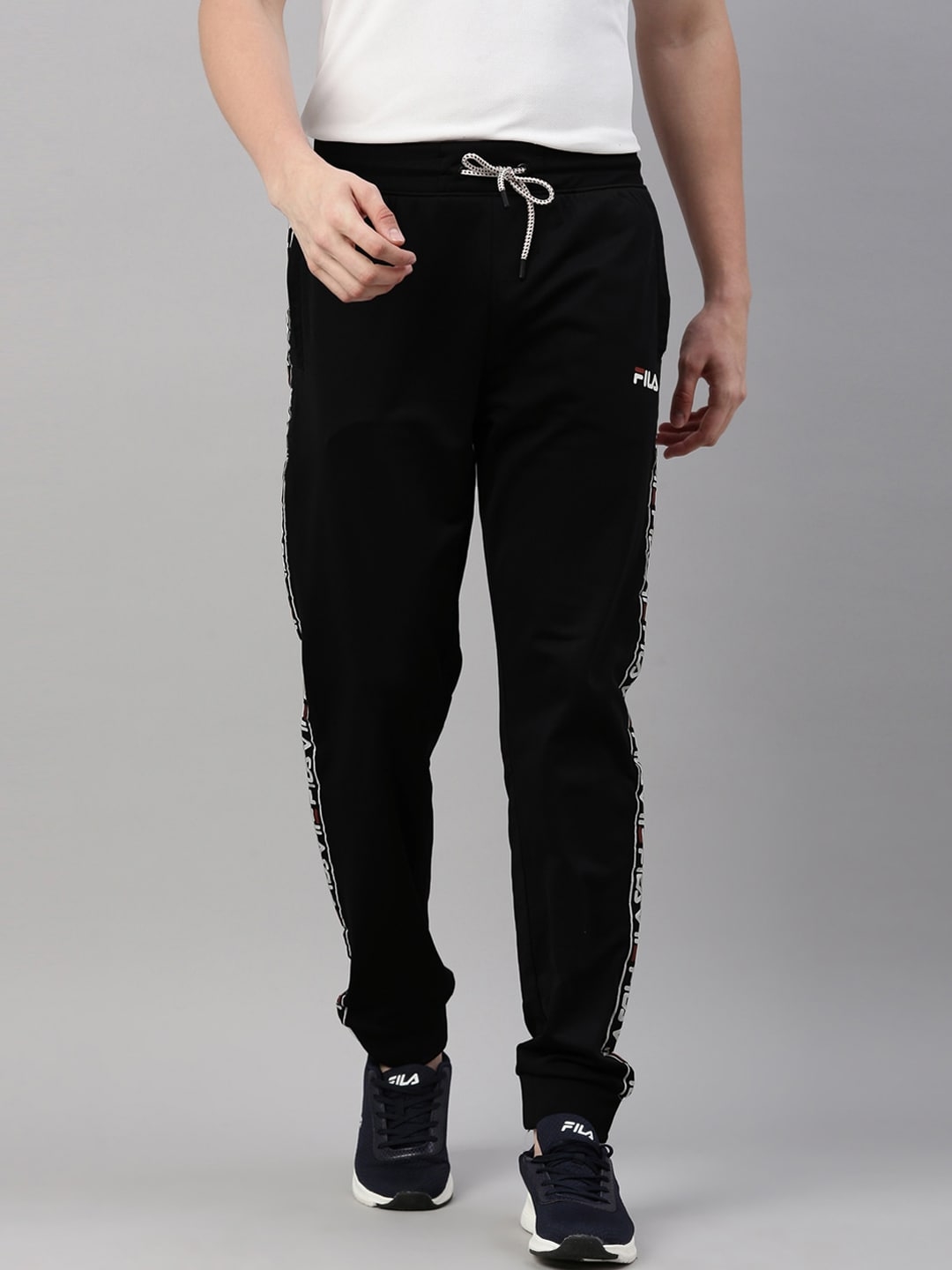 Men's Black Polyester  Trackpants