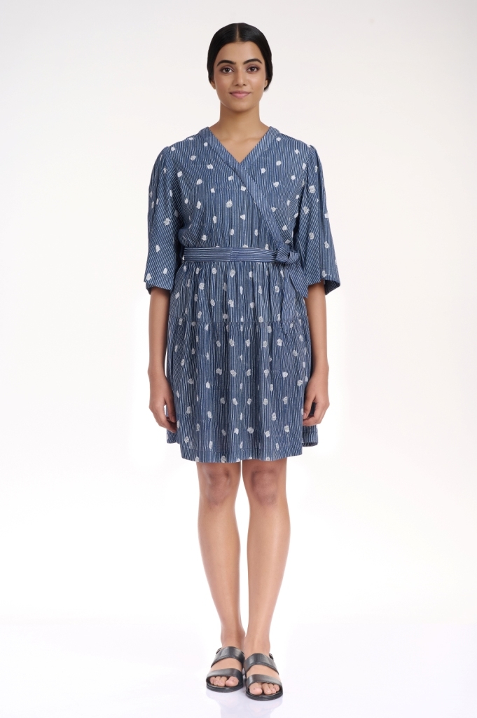 ABRAHAM AND THAKORE | Animal Embroidered Dot Wrap Dress