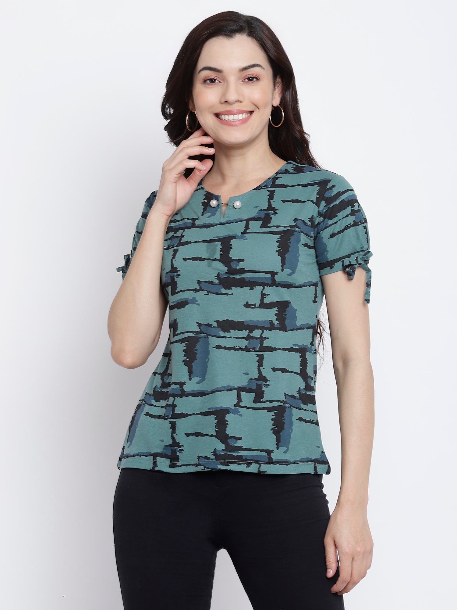 Her Grace | Her Grace Women Green Printed Round Neck Tops