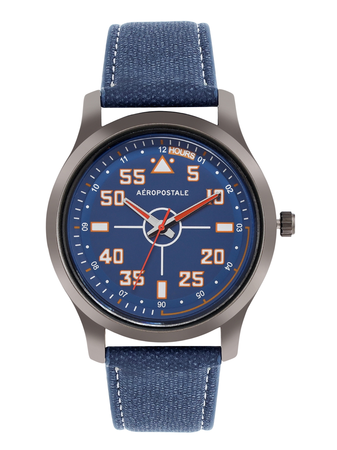 Aeropostale "AERO_AW_A34_BLU" Classic Men’s Analog Quartz Wrist Watch, Metal Alloy Blue case, Blue Dial with contrasting white hand, Contrasting Faux PU Leather Navy Blue wrist Band  Water resistant