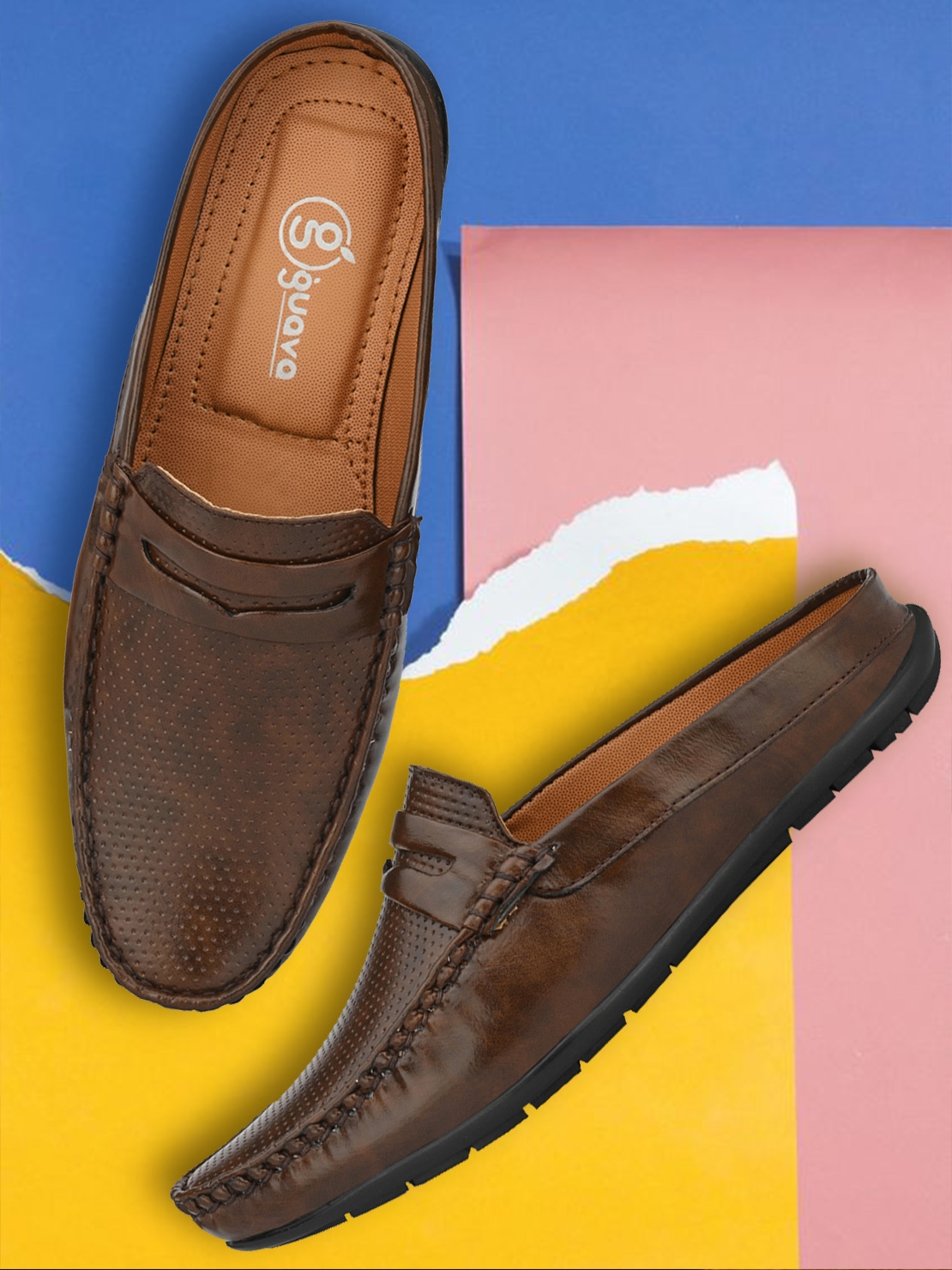 Guava | Guava Men Casual Open Back Loafers Mules Shoe - Brown