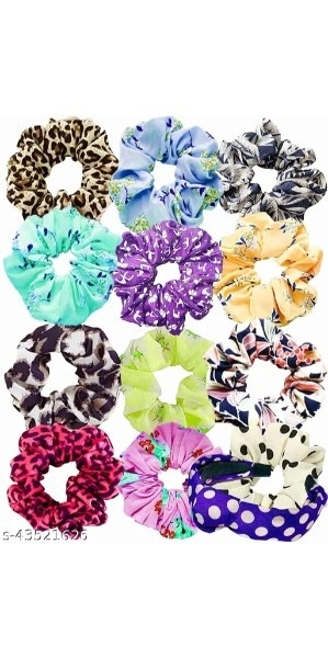 LACE IT | LACE IT Women's Chiffon Flower Hair Scrunchies Hair Bow-PACK 12 (Multipack)
