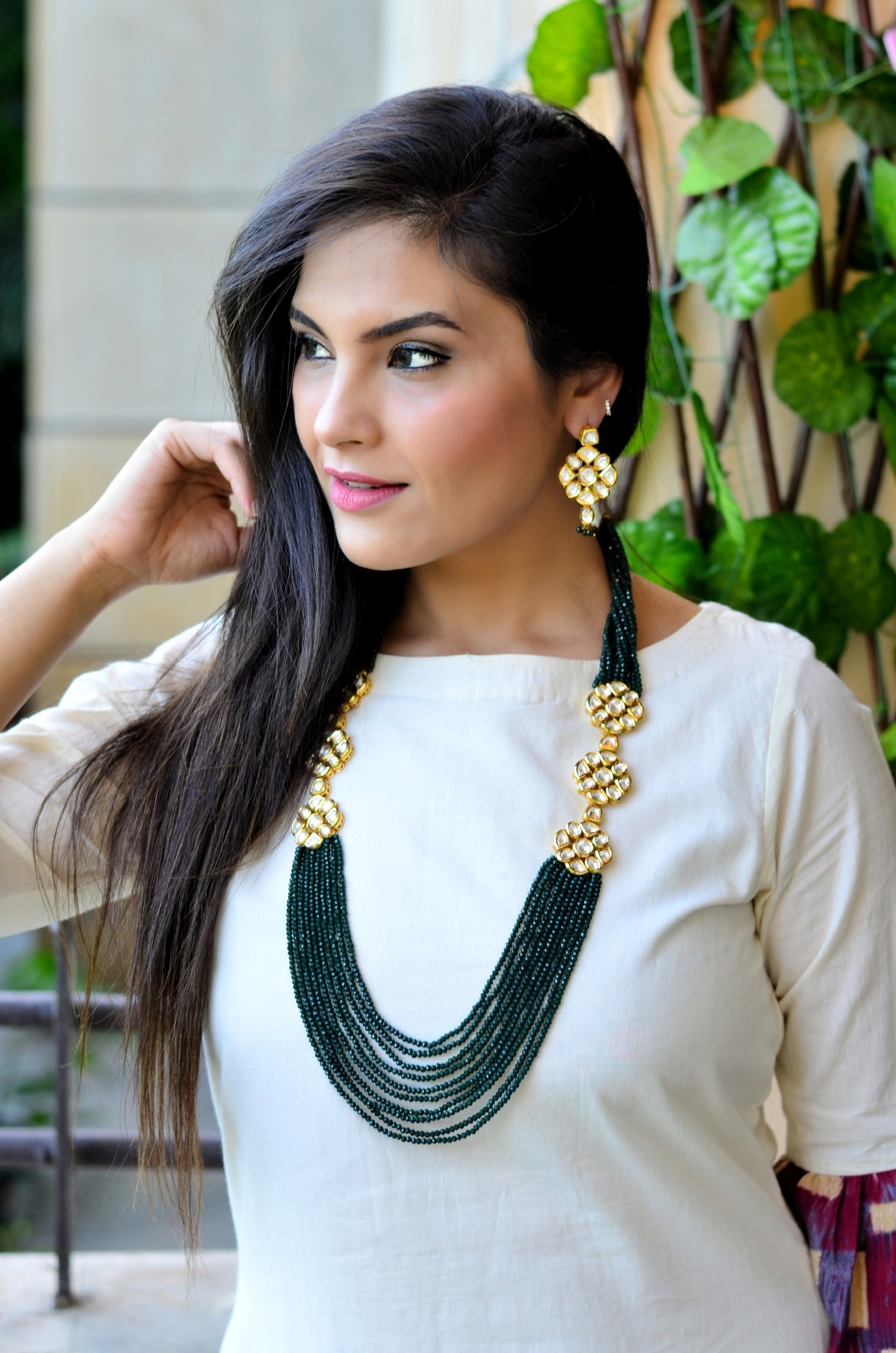 Swabhimann Jewellery | Sarana Green Gold Plated Long Necklace Set