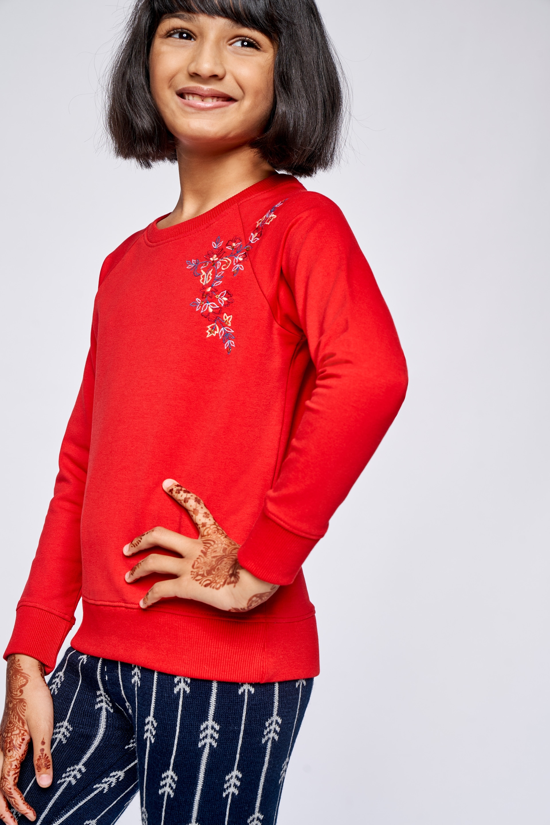 Global Desi | Red Embellished Straight Sweatshirt