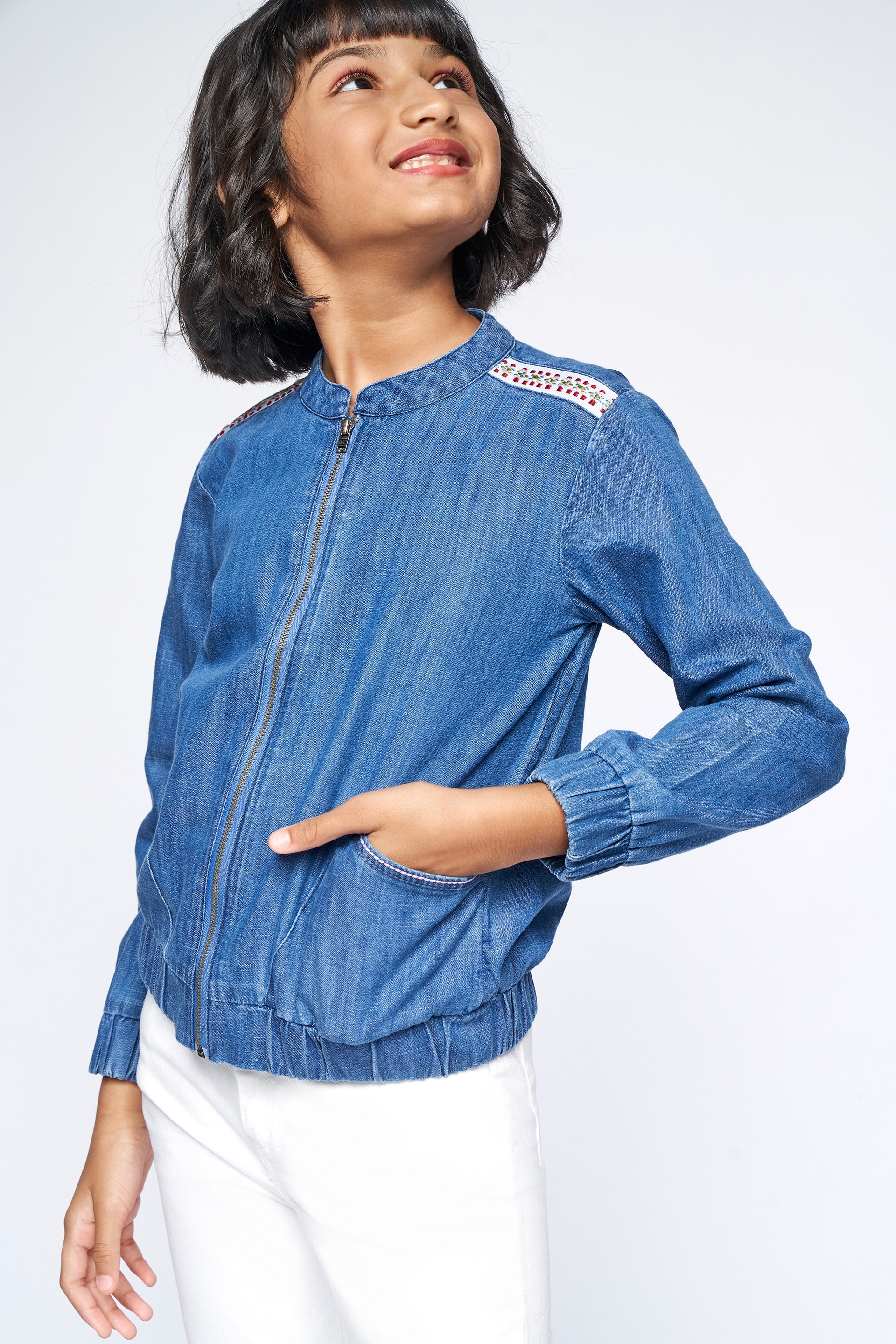 Global Desi | Blue Embroidered Straight Jacket