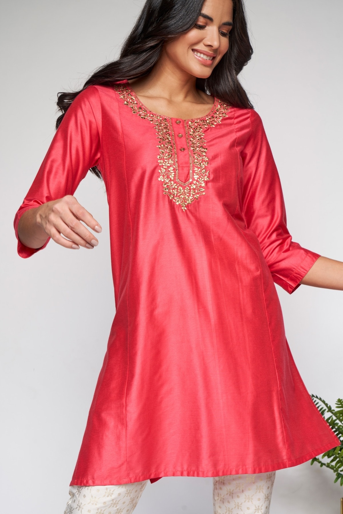 Global Desi | Pink Embroidered Short Tunic