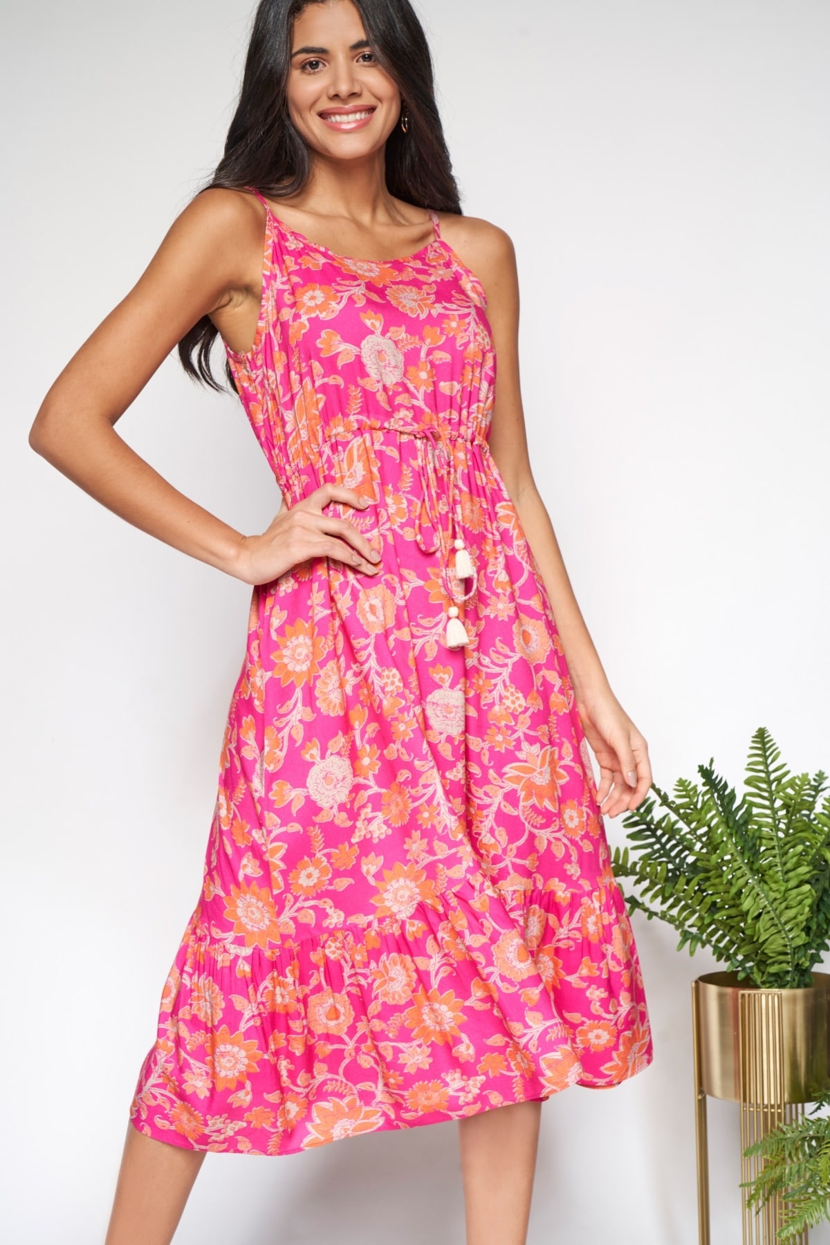 GLOBAL DESI | Pink Floral Strappy Dress