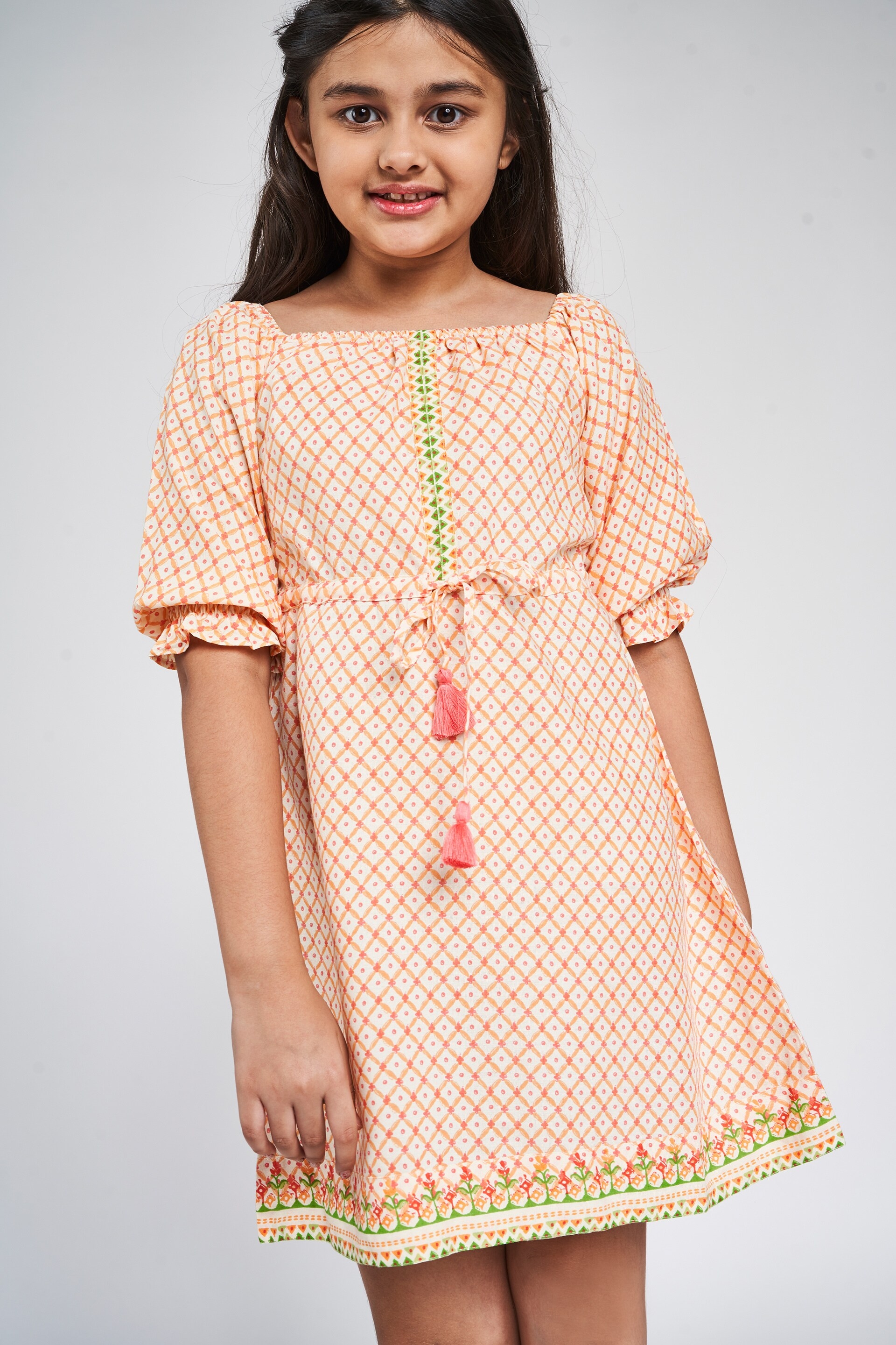 Global Desi | Mustard Floral Printed Fit And Flare Dress