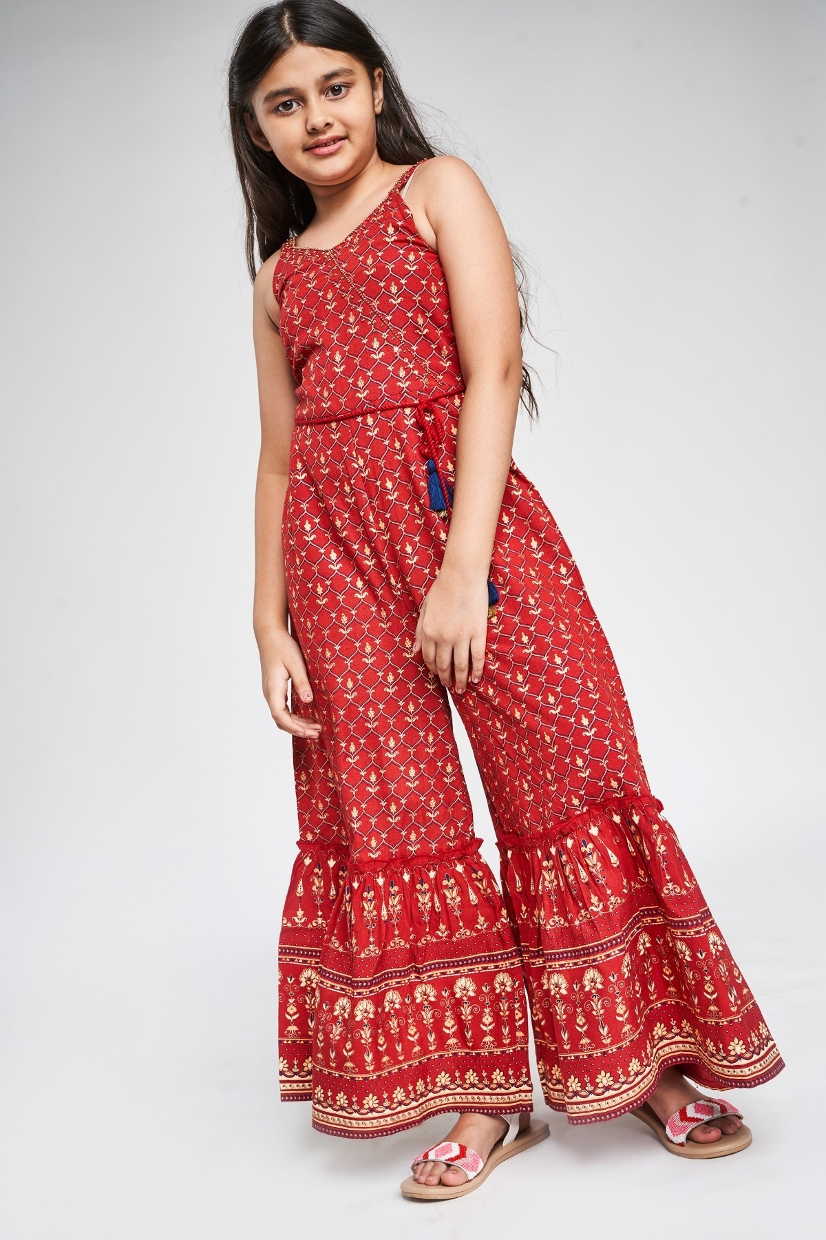 Red Ethnic Motifs Printed Fit And Flare Jumpsuit