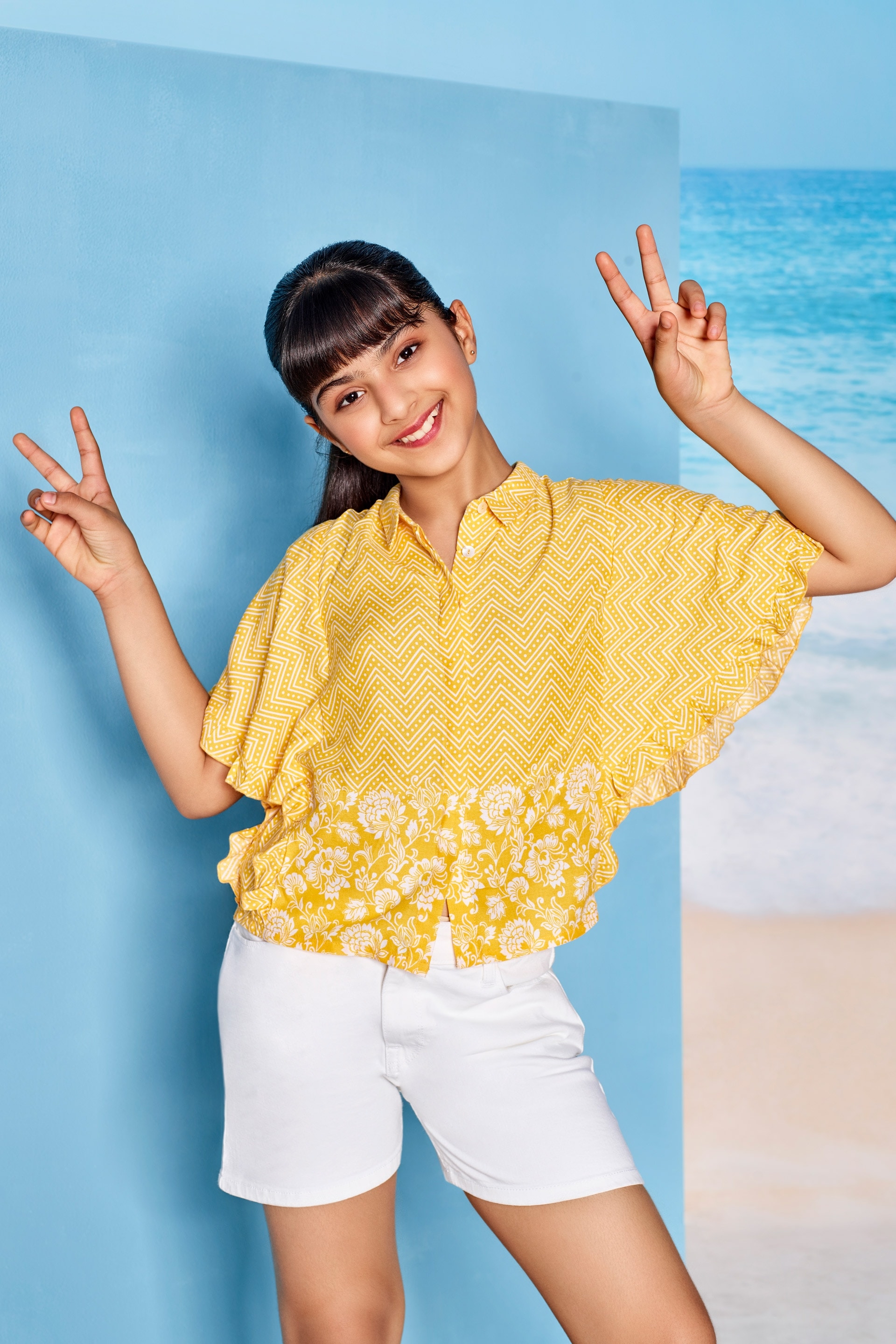 Global Desi | Yellow Striped Shirt Style Top