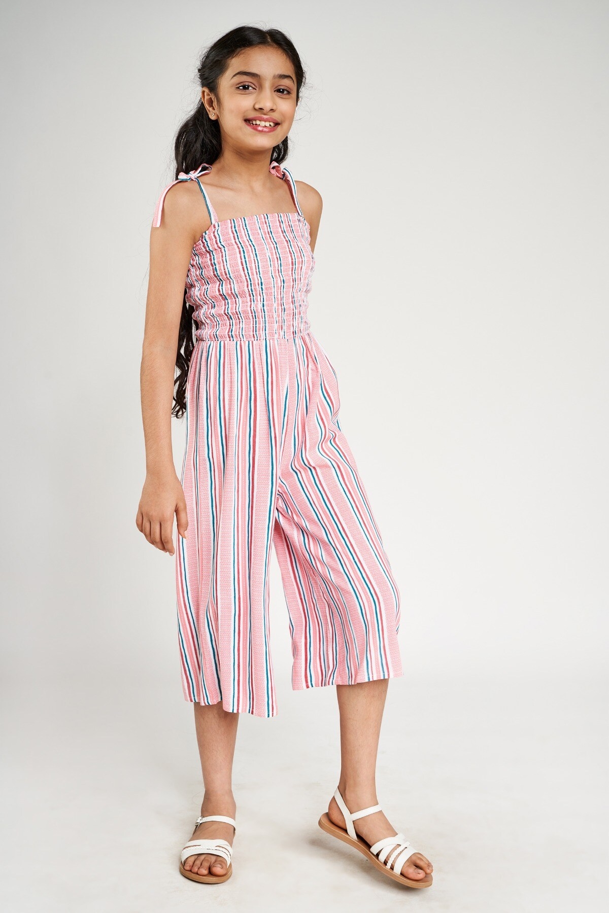 Global Desi | Pink Striped Printed Jumpsuit