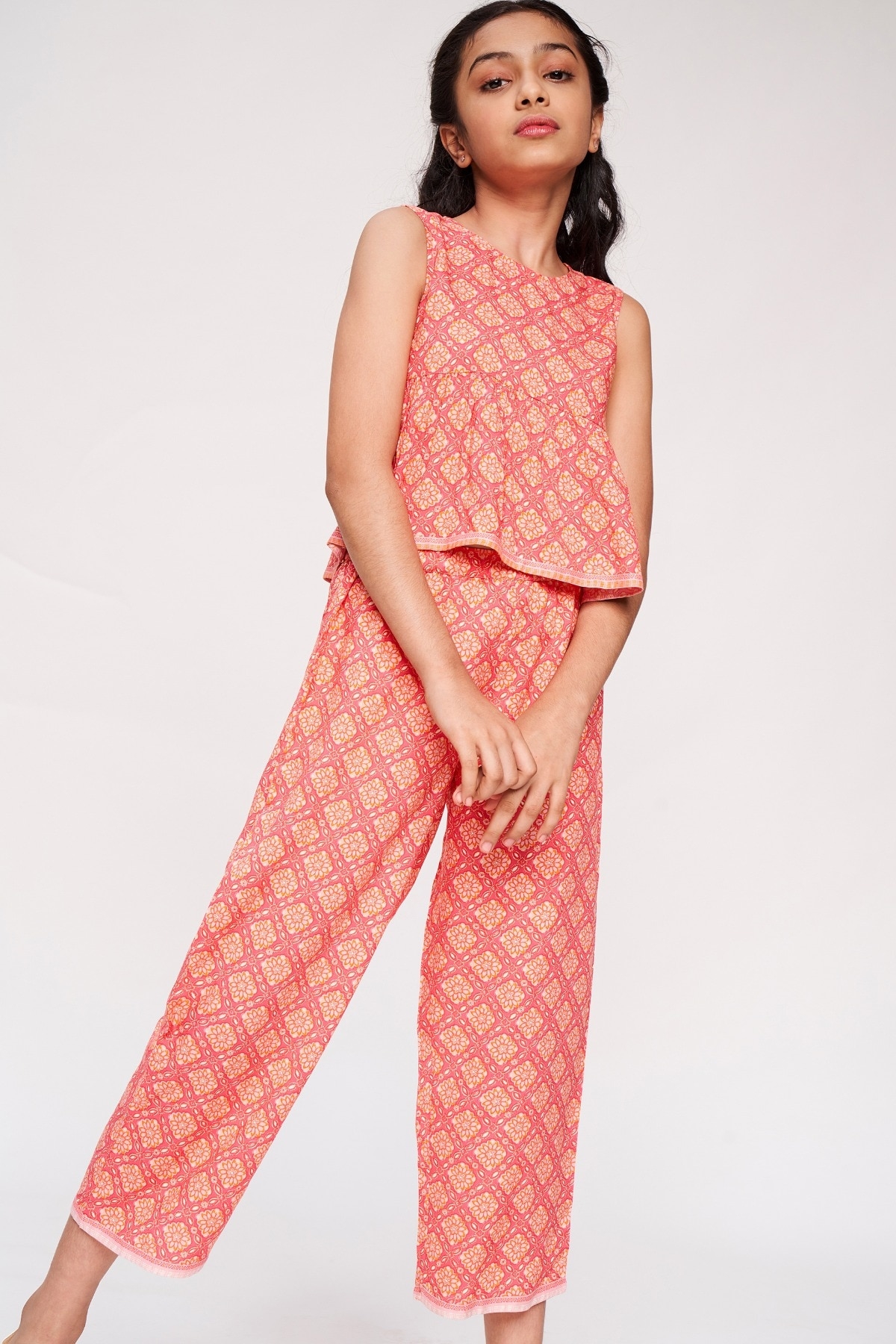 Global Desi | Coral Floral Printed Fit And Flare Suit